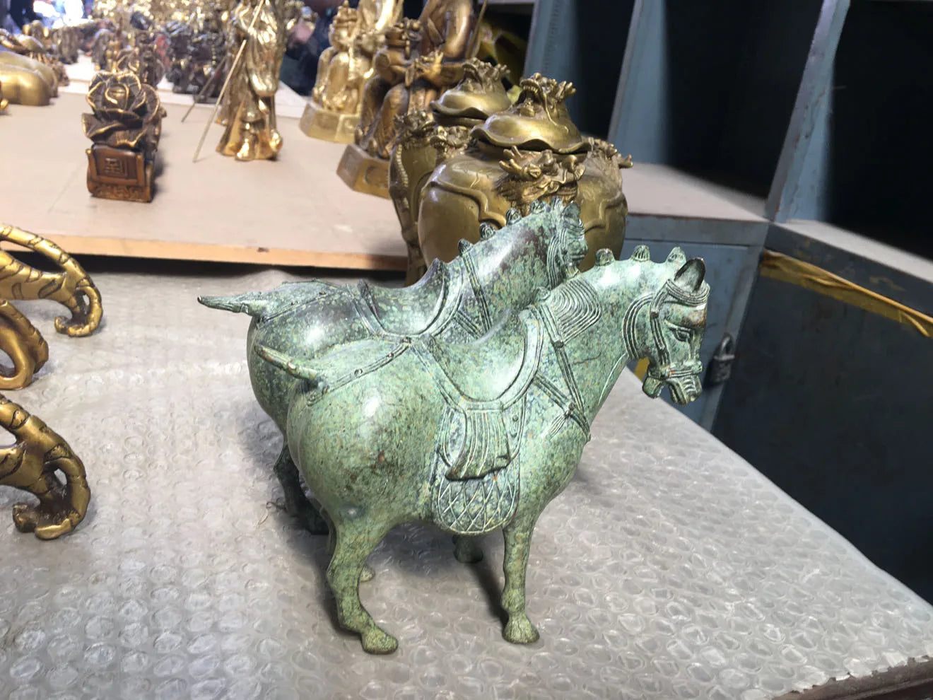 15.8Cm Dynasty's Flourishing Style is Graceful And Luxurious  Lucky A Pair Horse Ancient Bronze Statues