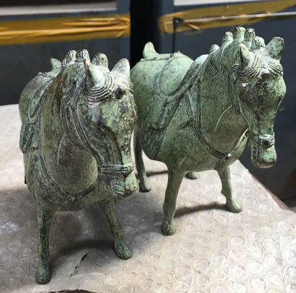15.8Cm Dynasty's Flourishing Style is Graceful And Luxurious  Lucky A Pair Horse Ancient Bronze Statues