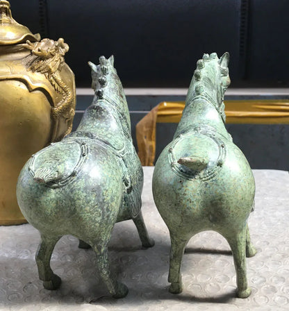 15.8Cm Dynasty's Flourishing Style is Graceful And Luxurious  Lucky A Pair Horse Ancient Bronze Statues
