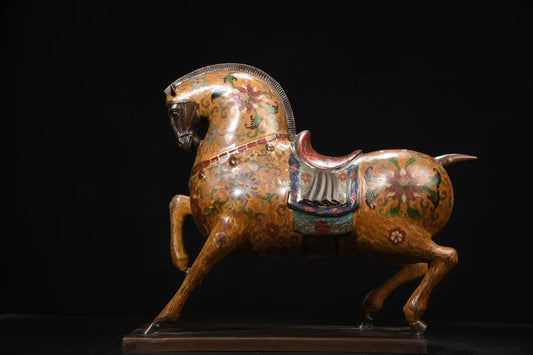 15"Tibet Temple Collection Old Bronze Cloisonne Enamel Zodiac Horse Statue Tang Ma Prosperity Amass wealth Ornaments Town house