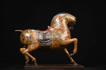 15"Tibet Temple Collection Old Bronze Cloisonne Enamel Zodiac Horse Statue Tang Ma Prosperity Amass wealth Ornaments Town house