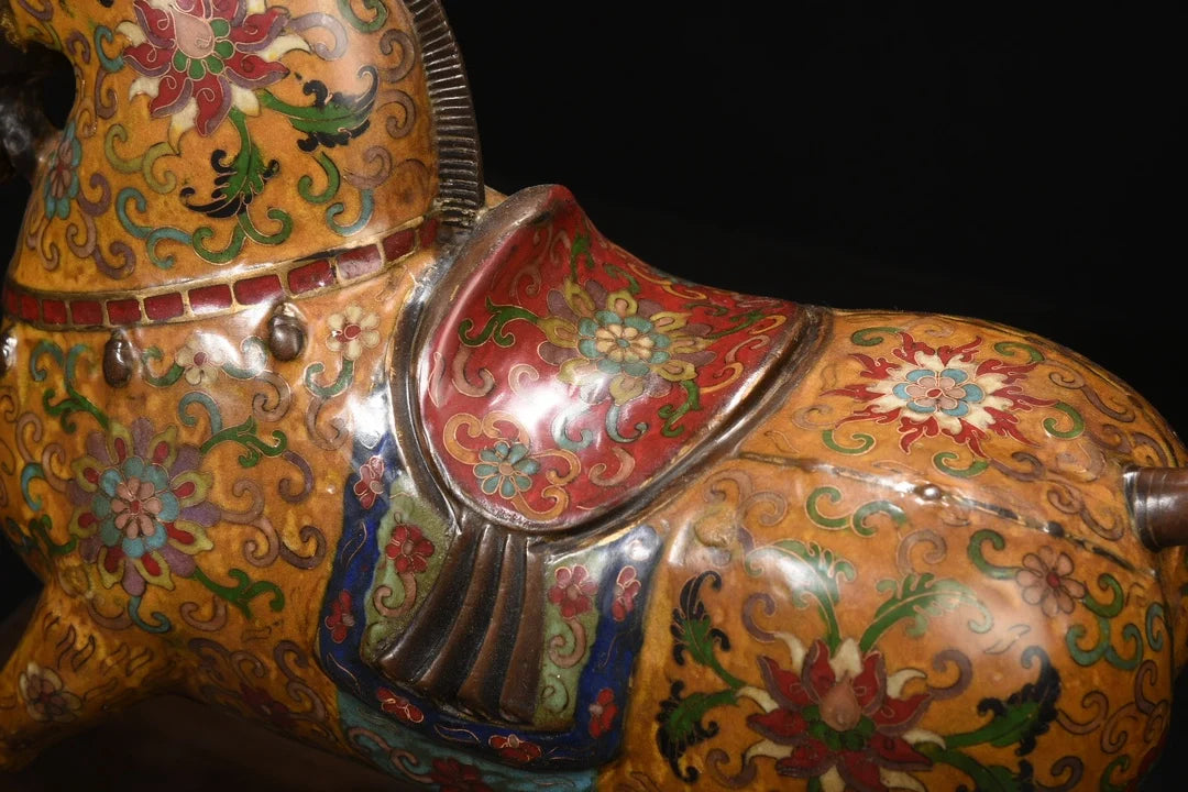 15"Tibet Temple Collection Old Bronze Cloisonne Enamel Zodiac Horse Statue Tang Ma Prosperity Amass wealth Ornaments Town house