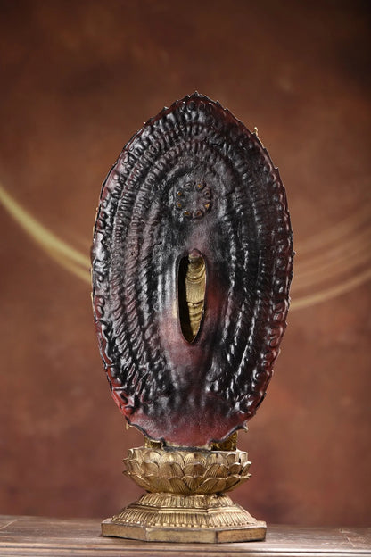 15"Tibet Temple Collection Old Bronze Gilded Painted Cinnabar 1000 Arm Guanyin Backlit Lotus Table Worship Hall Town house