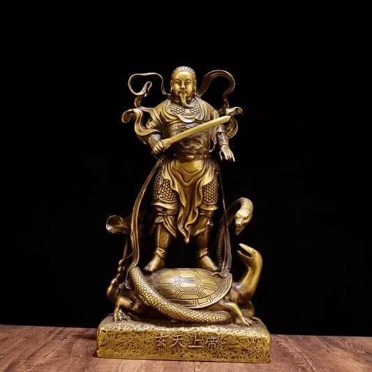 15"Tibetan Temple Collection Old Brass Emperor Zhenwu Xuanwu Emperor Xuanwu Divine statue Divine Beast Worship Hall Town house