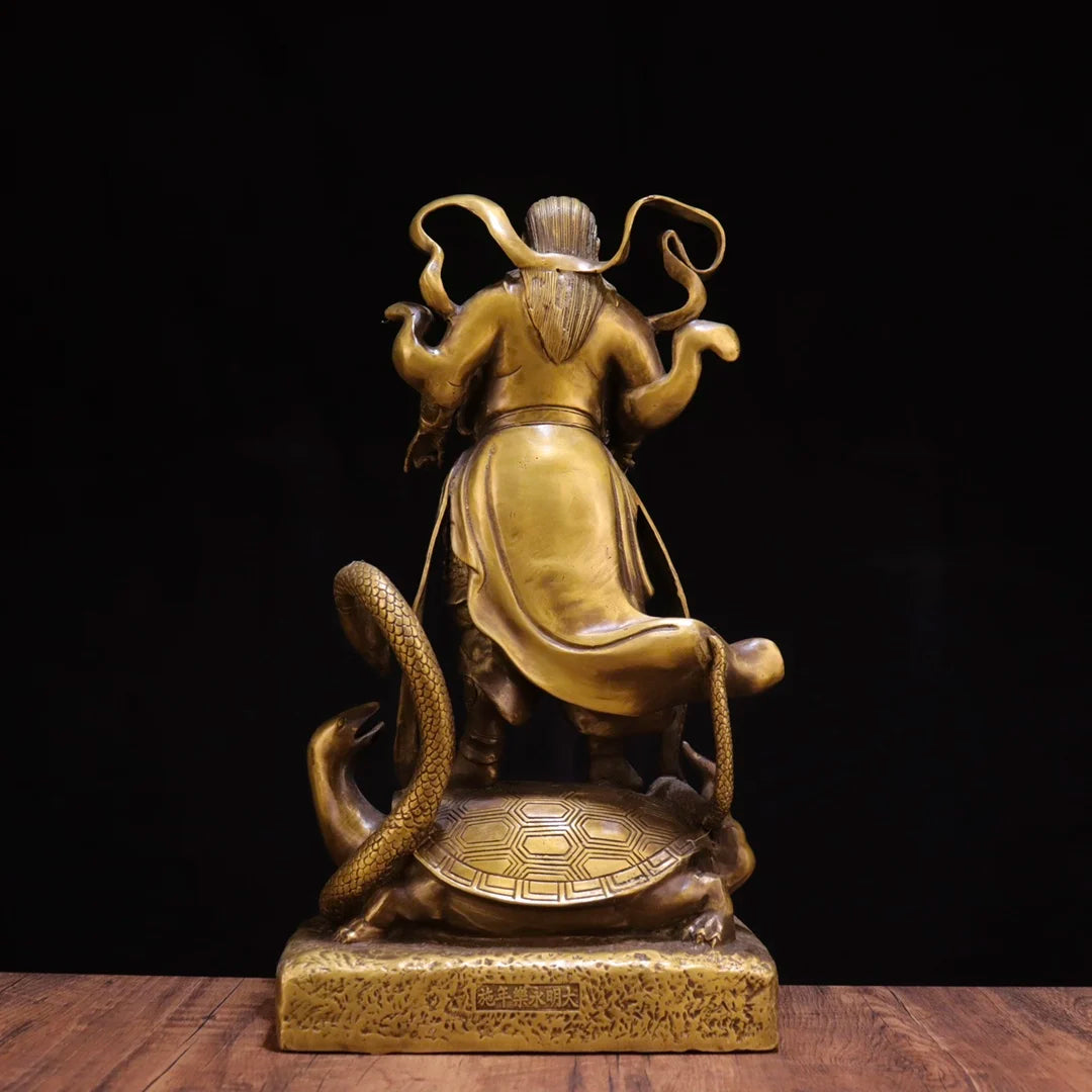 15"Tibetan Temple Collection Old Brass Emperor Zhenwu Xuanwu Emperor Xuanwu Divine statue Divine Beast Worship Hall Town house