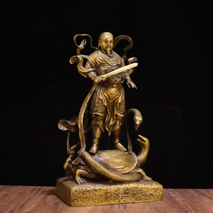 15"Tibetan Temple Collection Old Brass Emperor Zhenwu Xuanwu Emperor Xuanwu Divine statue Divine Beast Worship Hall Town house