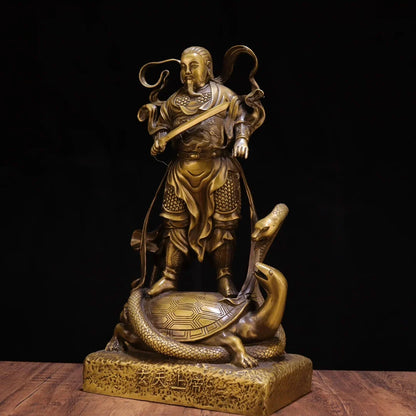 15"Tibetan Temple Collection Old Brass Emperor Zhenwu Xuanwu Emperor Xuanwu Divine statue Divine Beast Worship Hall Town house