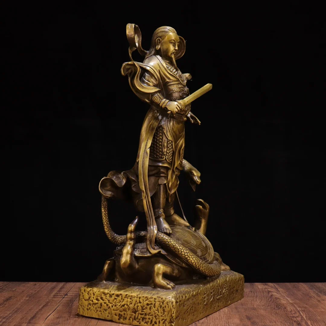 15"Tibetan Temple Collection Old Brass Emperor Zhenwu Xuanwu Emperor Xuanwu Divine statue Divine Beast Worship Hall Town house