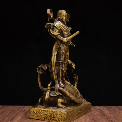 15"Tibetan Temple Collection Old Brass Emperor Zhenwu Xuanwu Emperor Xuanwu Divine statue Divine Beast Worship Hall Town house