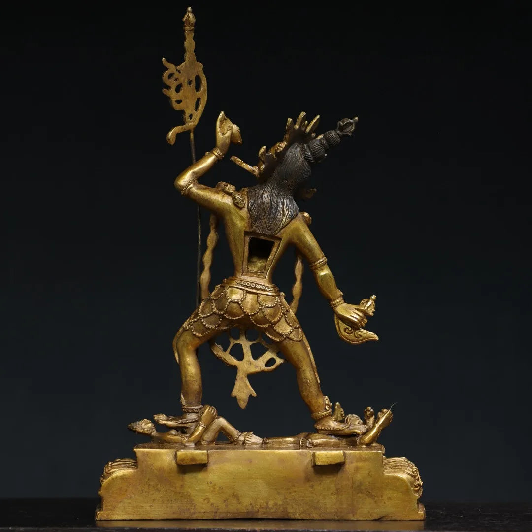 15"Tibetan Temple Collection Old Bronze Cinnabar Mud gold Naro Khechari Dor je nal jor ma Backlight Lotus Platform Worship Hall