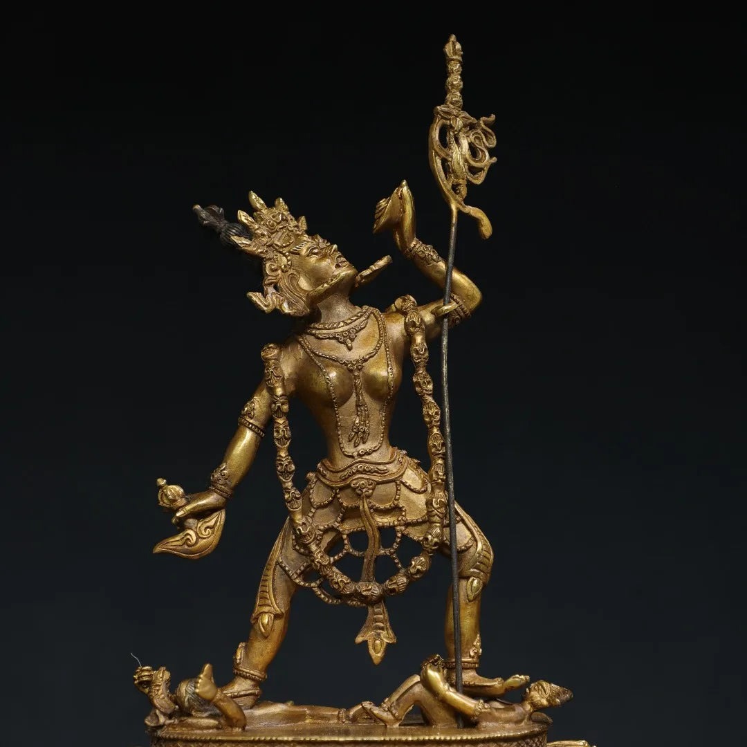 15"Tibetan Temple Collection Old Bronze Cinnabar Mud gold Naro Khechari Dor je nal jor ma Backlight Lotus Platform Worship Hall