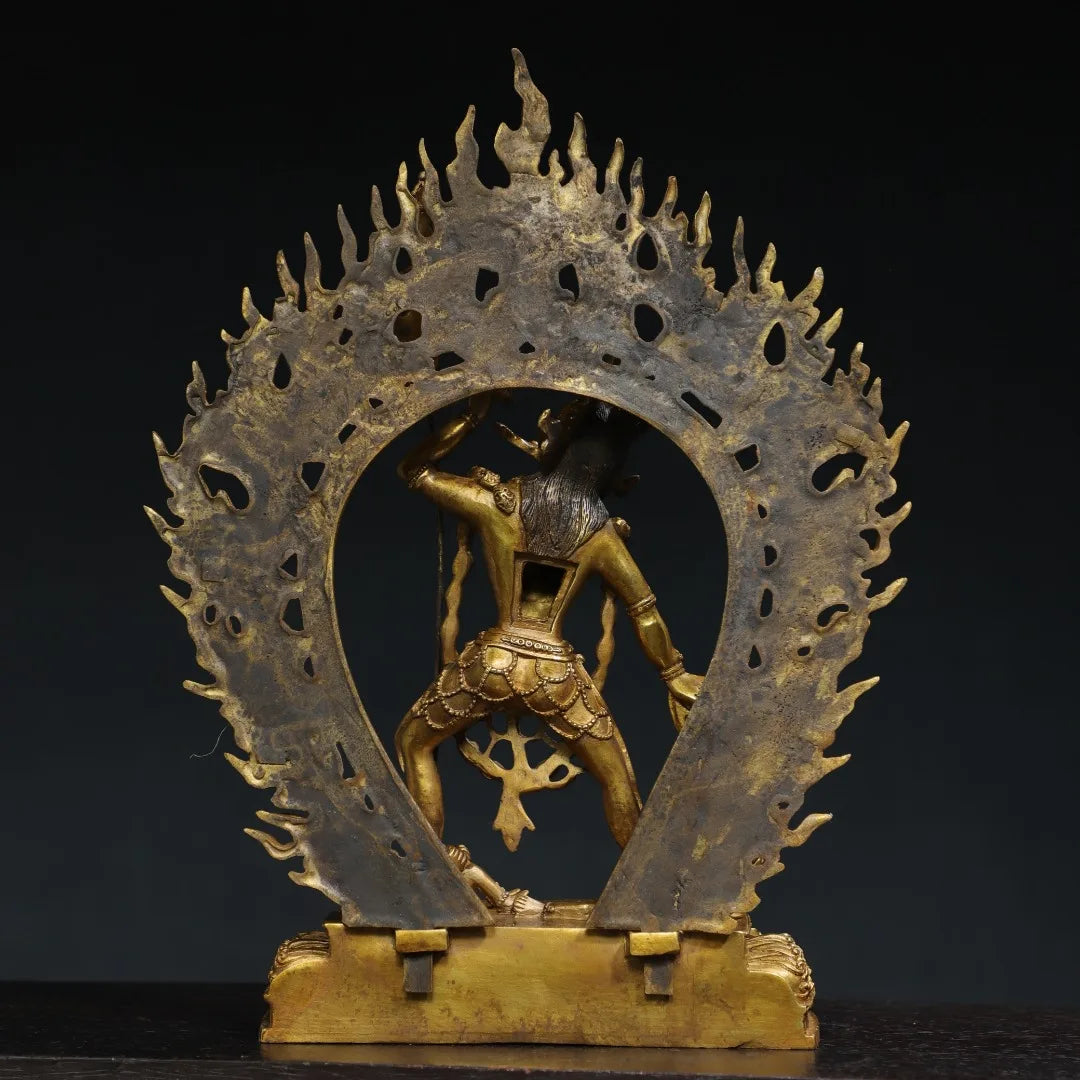 15"Tibetan Temple Collection Old Bronze Cinnabar Mud gold Naro Khechari Dor je nal jor ma Backlight Lotus Platform Worship Hall