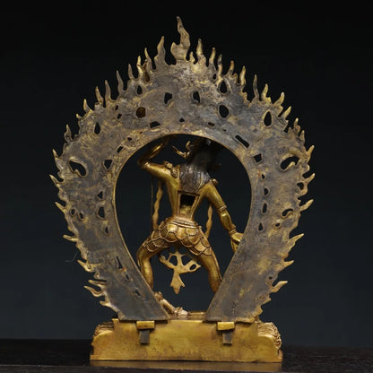 15"Tibetan Temple Collection Old Bronze Cinnabar Mud gold Naro Khechari Dor je nal jor ma Backlight Lotus Platform Worship Hall