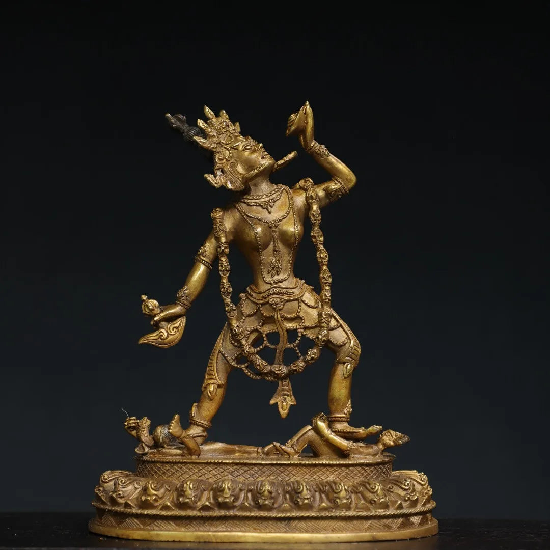 15"Tibetan Temple Collection Old Bronze Cinnabar Mud gold Naro Khechari Dor je nal jor ma Backlight Lotus Platform Worship Hall