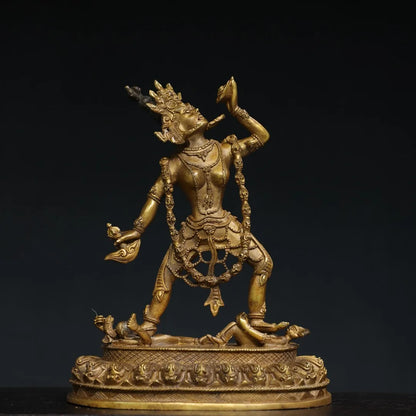 15"Tibetan Temple Collection Old Bronze Cinnabar Mud gold Naro Khechari Dor je nal jor ma Backlight Lotus Platform Worship Hall