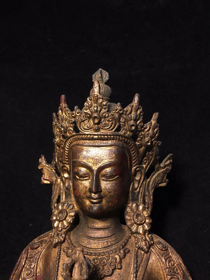 15"Tibetan Temple Collection Old Bronze Cinnabar Mud gold Vajrasattva Buddha Lotus Platform Worship Hall Town House Exorcism
