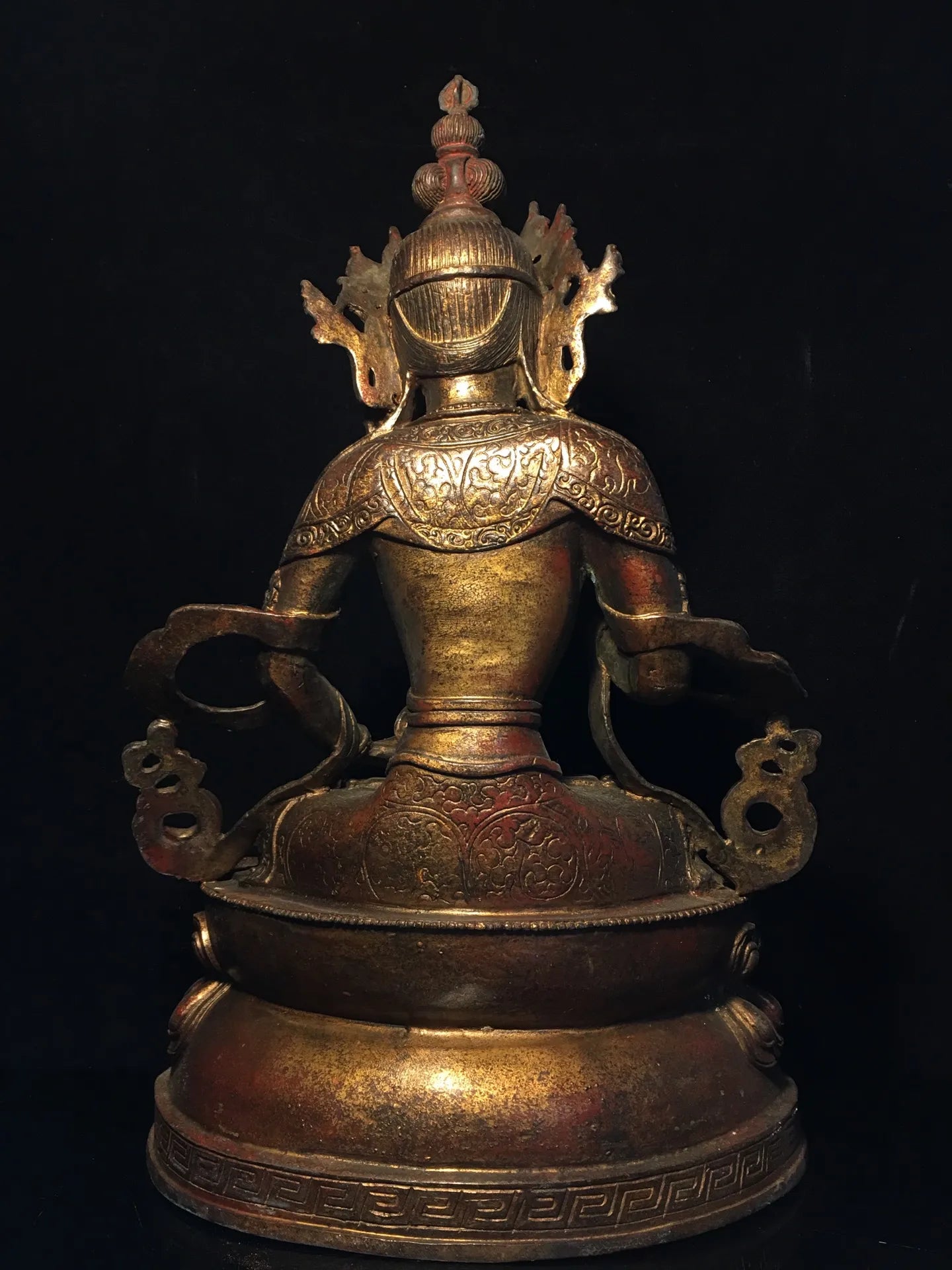 15"Tibetan Temple Collection Old Bronze Cinnabar Mud gold Vajrasattva Buddha Lotus Platform Worship Hall Town House Exorcism