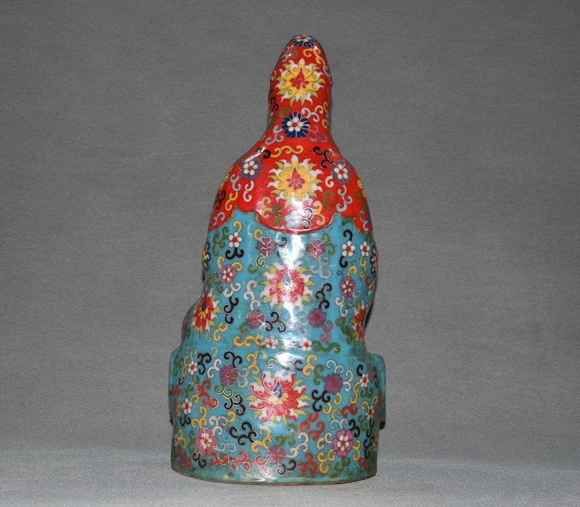 15"Tibetan Temple Collection Old Bronze Cloisonne Enamel Clean Bottle Guanyin Avalokitesvara Buddha lotus platform Town house