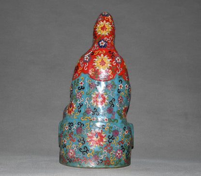 15"Tibetan Temple Collection Old Bronze Cloisonne Enamel Clean Bottle Guanyin Avalokitesvara Buddha lotus platform Town house
