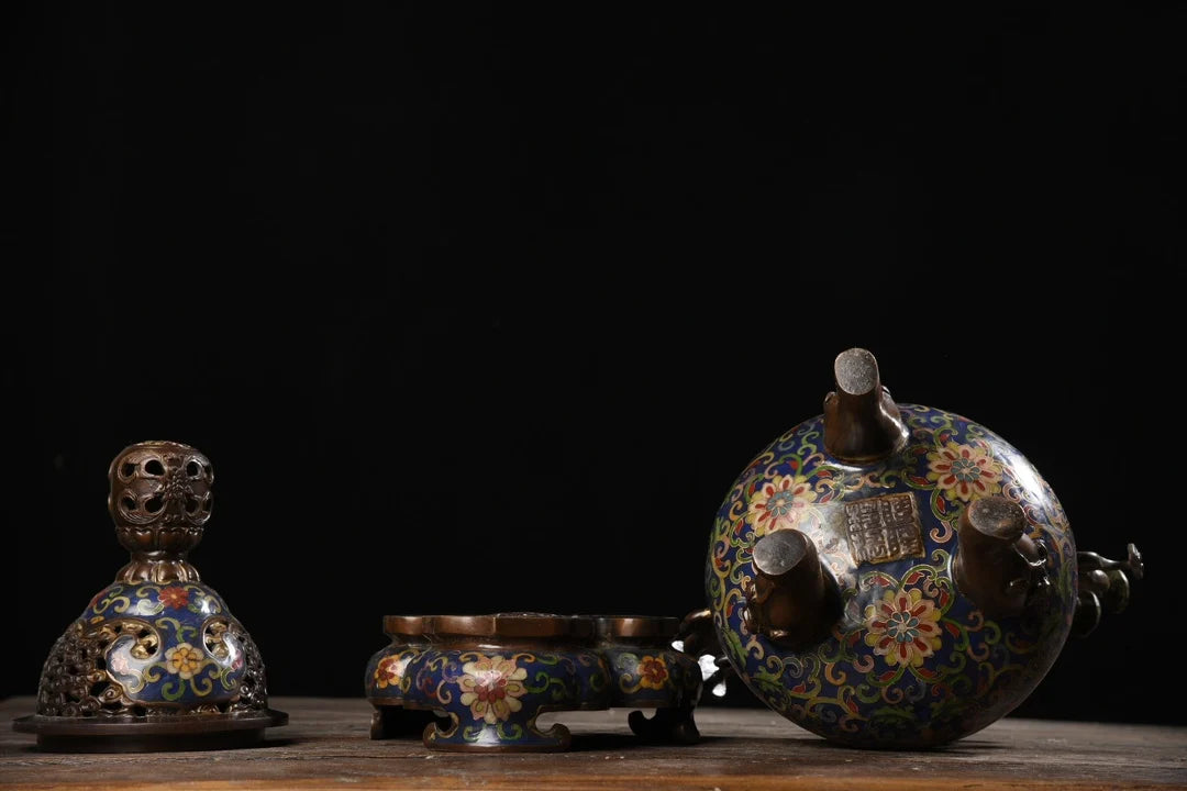 15"Tibetan Temple Collection Old Bronze Cloisonne Enamel Dragon Lotus pattern Incense burner Ornaments Town House Exorcism