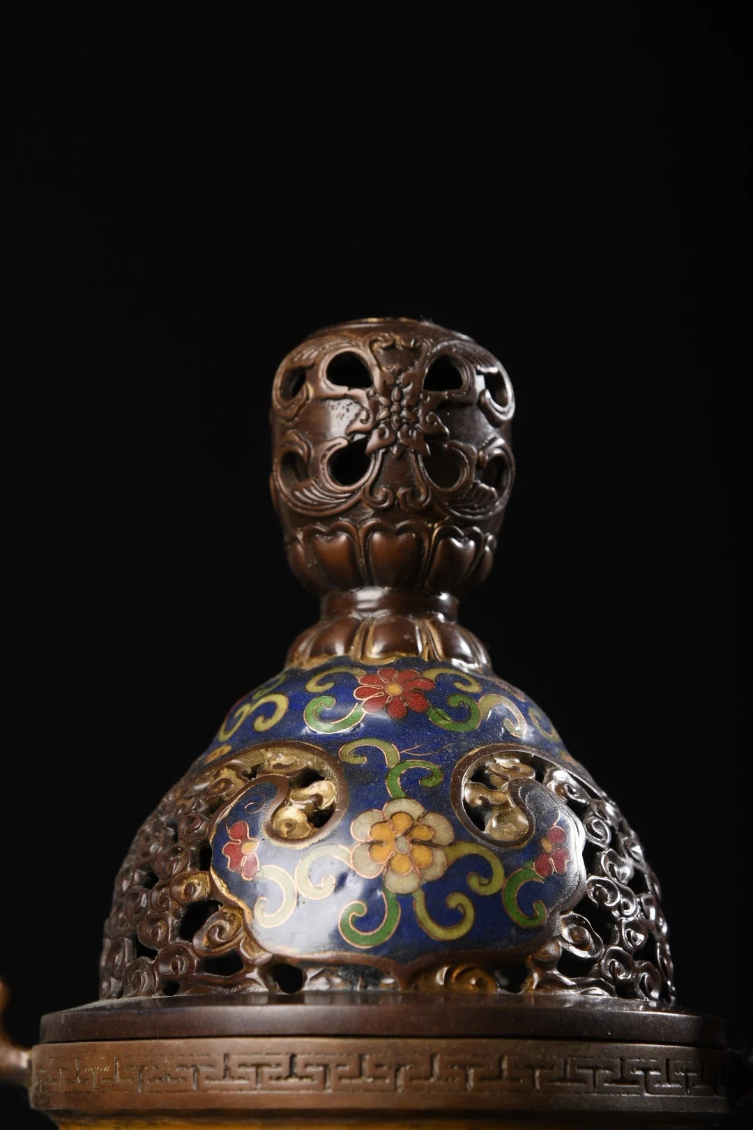 15"Tibetan Temple Collection Old Bronze Cloisonne Enamel Dragon Lotus pattern Incense burner Ornaments Town House Exorcism