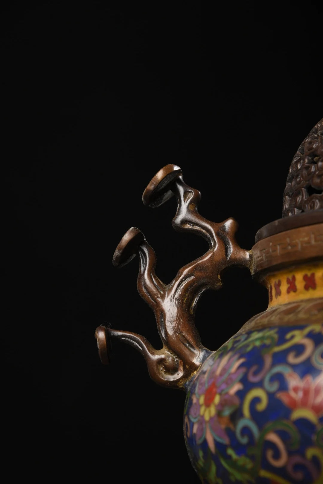 15"Tibetan Temple Collection Old Bronze Cloisonne Enamel Dragon Lotus pattern Incense burner Ornaments Town House Exorcism