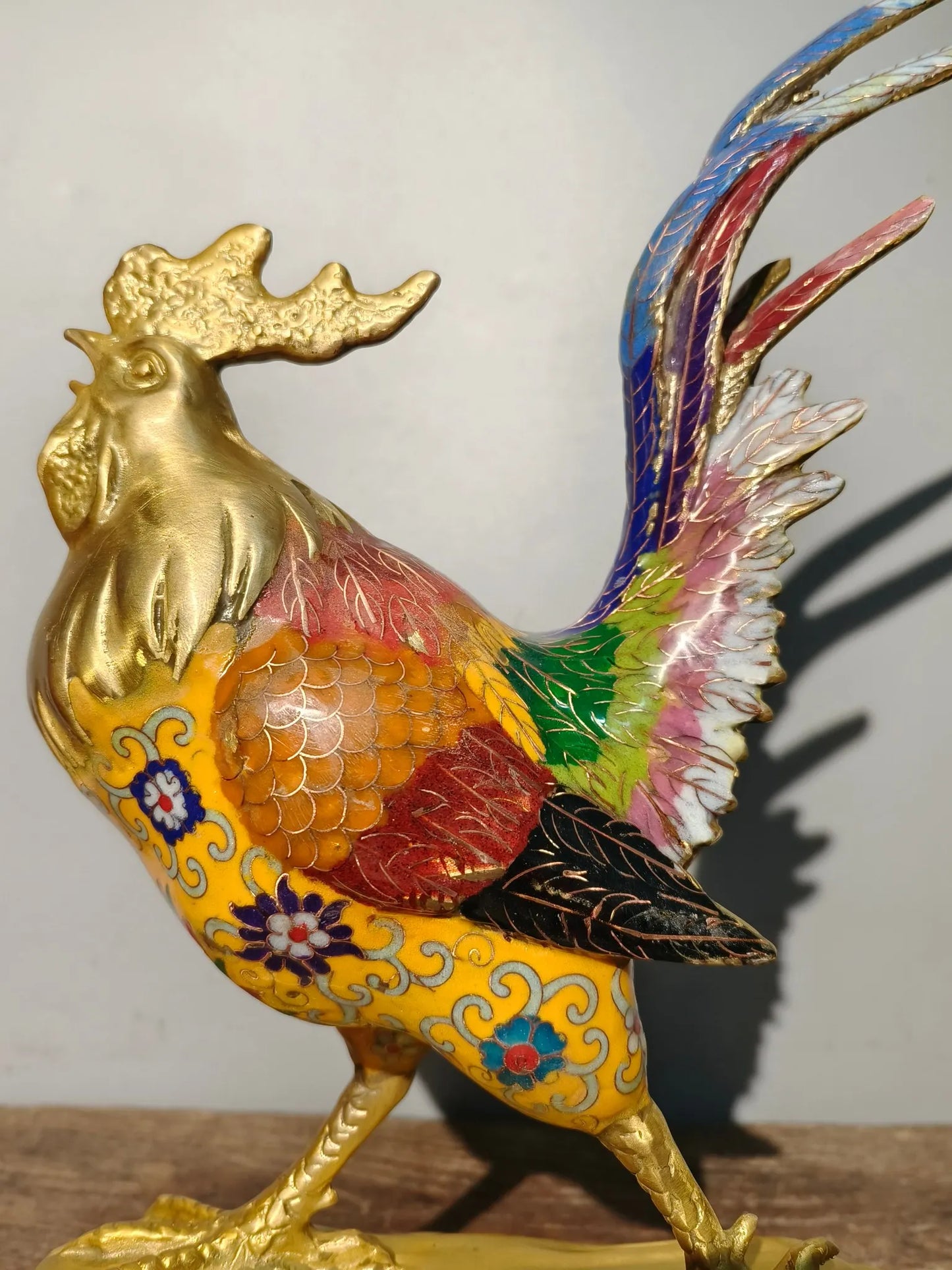 15"Tibetan Temple Collection Old Bronze Cloisonne Enamel Rooster Chicken independence Ornaments Amass wealth Town House