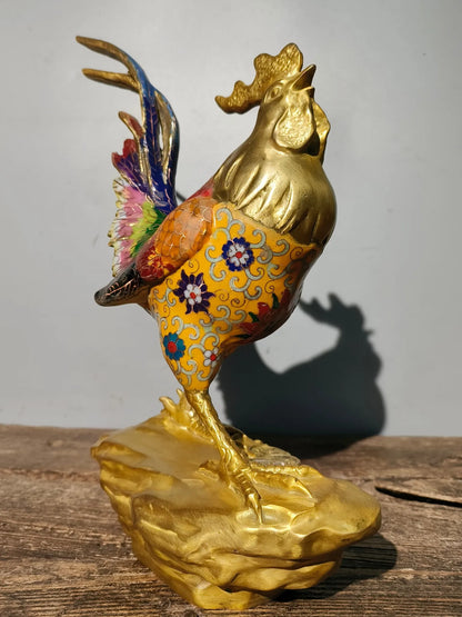 15"Tibetan Temple Collection Old Bronze Cloisonne Enamel Rooster Chicken independence Ornaments Amass wealth Town House