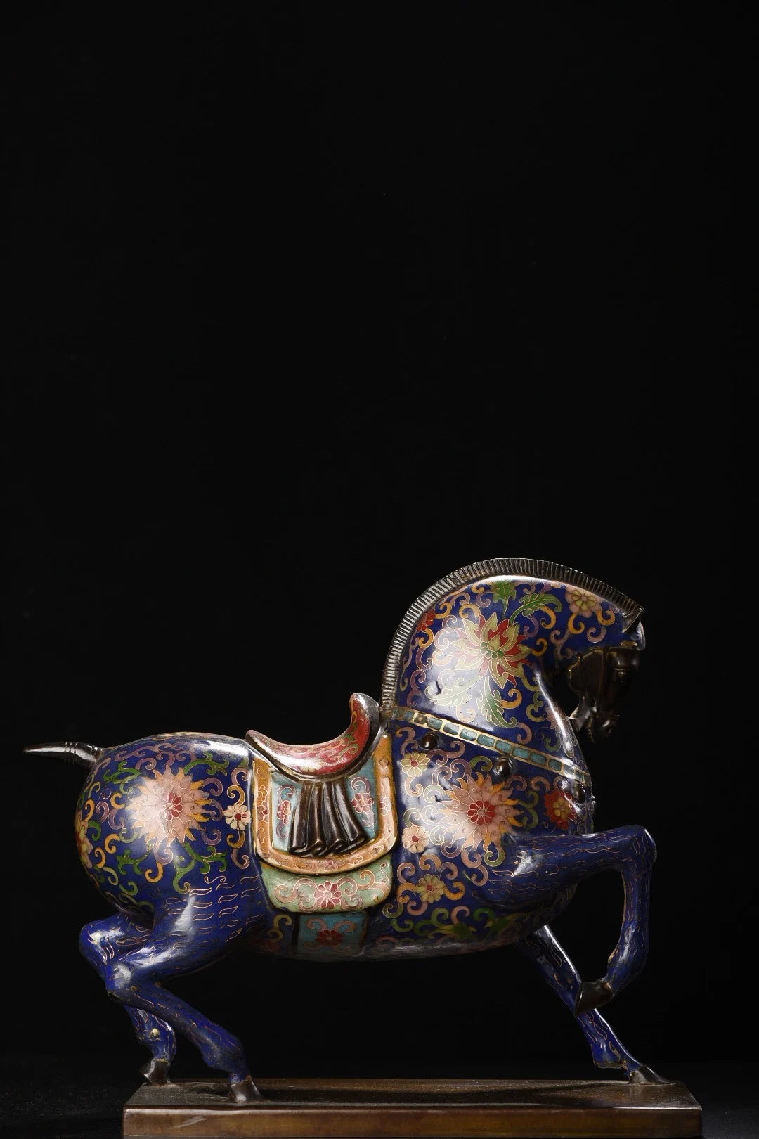 15"Tibetan Temple Collection Old Bronze Cloisonne Enamel Tang Ma Base Horse Statue Amass wealth Ornaments Town house Exorcism