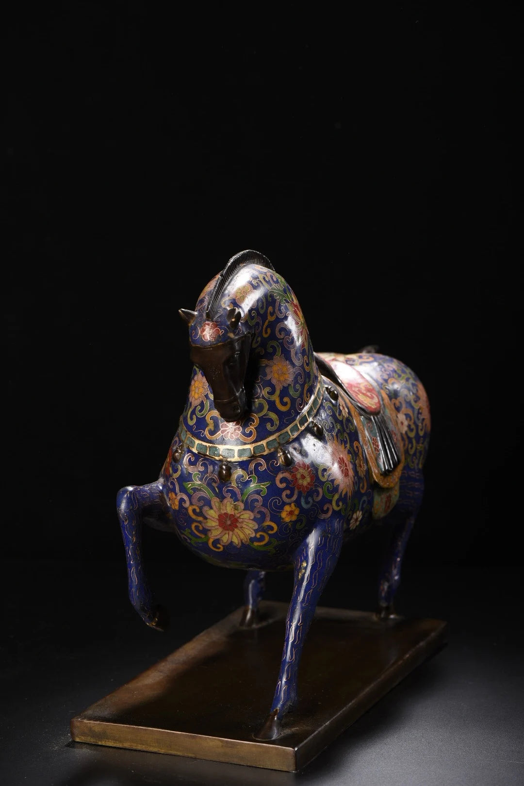 15"Tibetan Temple Collection Old Bronze Cloisonne Enamel Tang Ma Base Horse Statue Amass wealth Ornaments Town house Exorcism