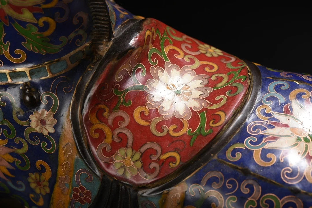 15"Tibetan Temple Collection Old Bronze Cloisonne Enamel Tang Ma Base Horse Statue Amass wealth Ornaments Town house Exorcism