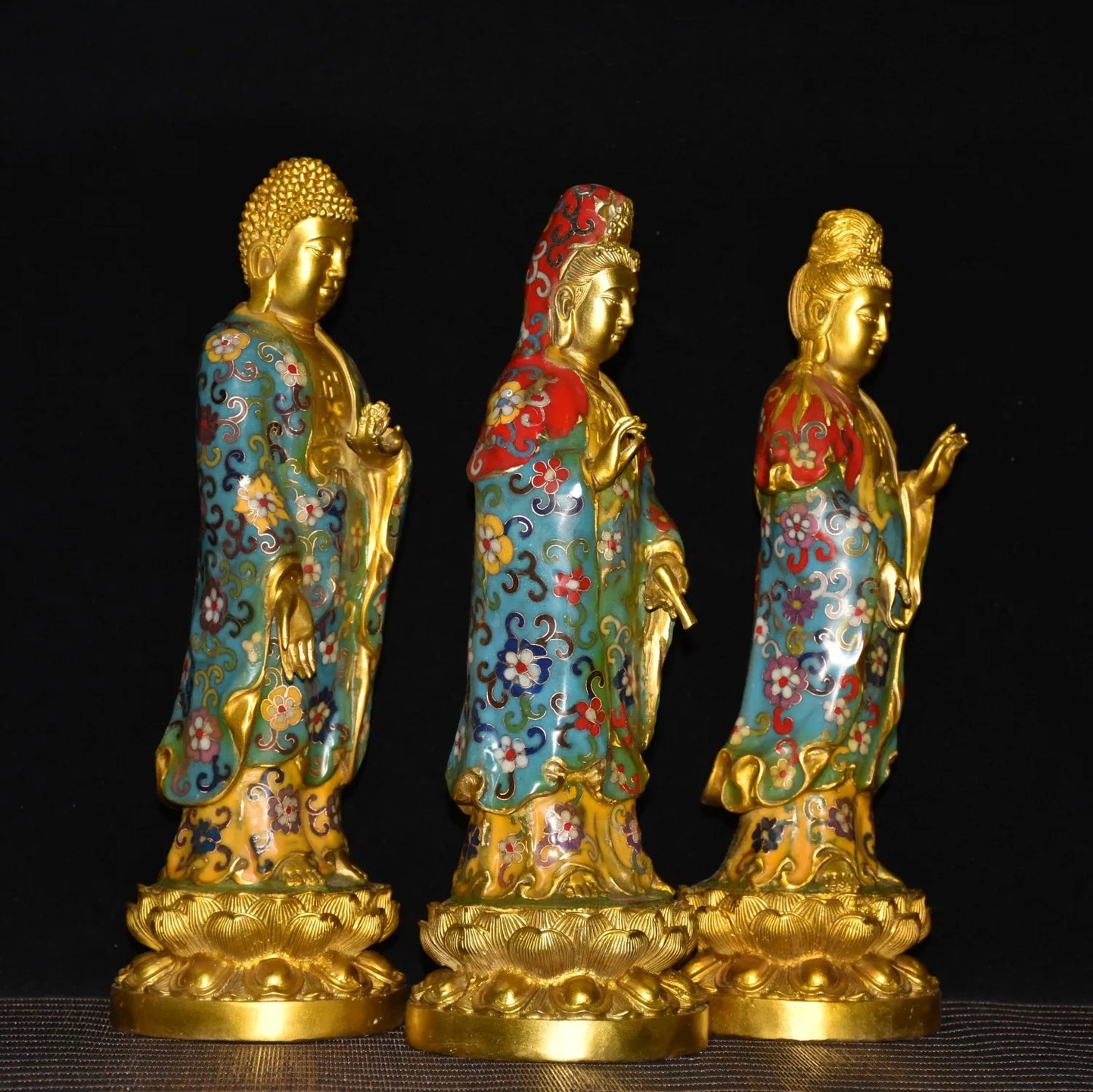 15"Tibetan Temple Collection Old Bronze Cloisonne Enamel Three Sages Guanyin Shakyamuni Buddha Worship Hall Town house