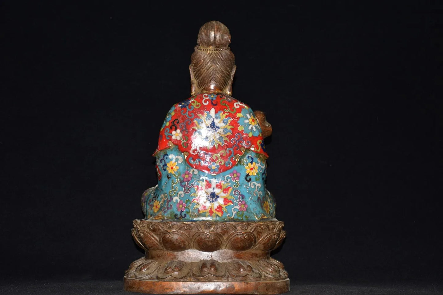 15"Tibetan Temple Collection Old Bronze Cloisonne Enamel lotus Avalokitesvara Buddha lotus platform Sitting Buddha Town house