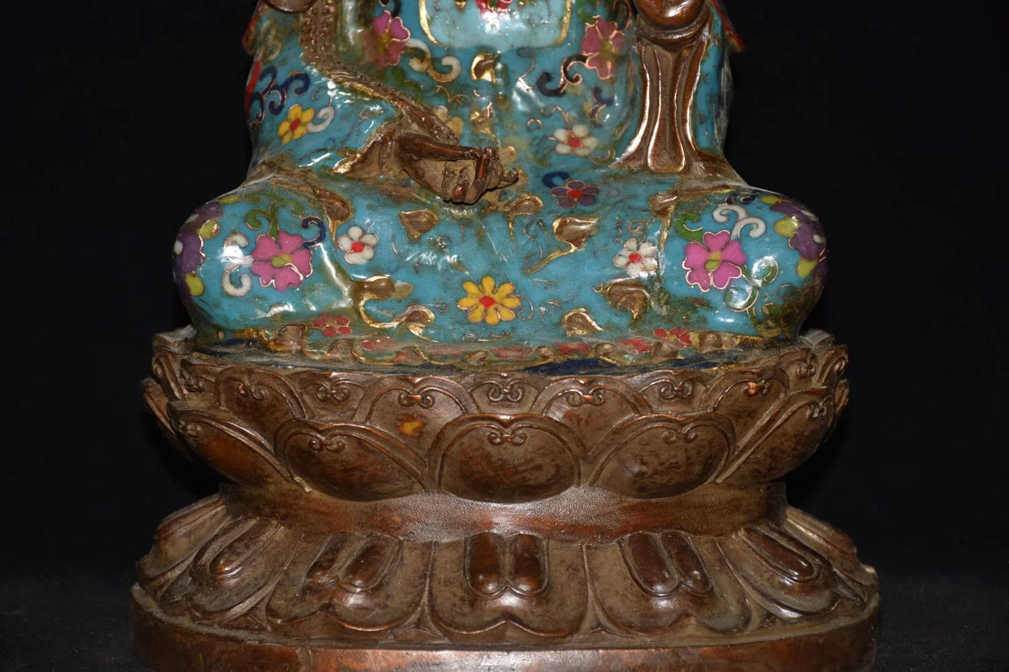 15"Tibetan Temple Collection Old Bronze Cloisonne Enamel lotus Avalokitesvara Buddha lotus platform Sitting Buddha Town house