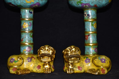15"Tibetan Temple Collection Old Bronze Cloisonne flame lotus platform incense burner a pair worship ornament Town house