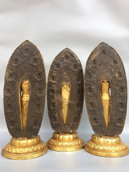 15"Tibetan Temple Collection Old Bronze Gilt The Three Saints  West set Shakyamuni Amitabha lotus platform Worship Hall