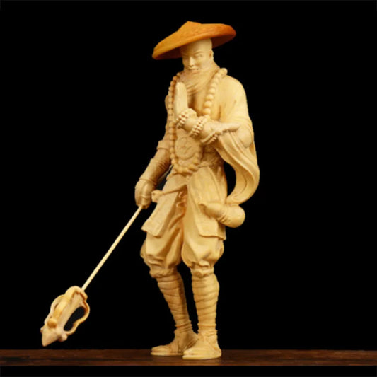 15 x 6 x 4 CM Hand Carved Boxwood Buddha Figurine : Kung-fu Monk Statue Home Decoration Miniature-LS022