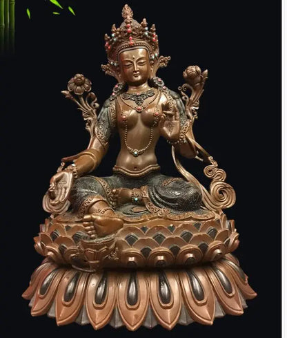 $1500- 34CM Large# TOP GOOD Lotus Green Tara Buddha Buddhist bless family home Safety Health wealth efficacious Buddha statue