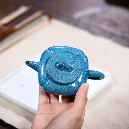 150ML Blue Yixing Lion Teapot Glaze Craft Purple Clay Teapot Zisha Kettle Handmade Tea Set Gift Box