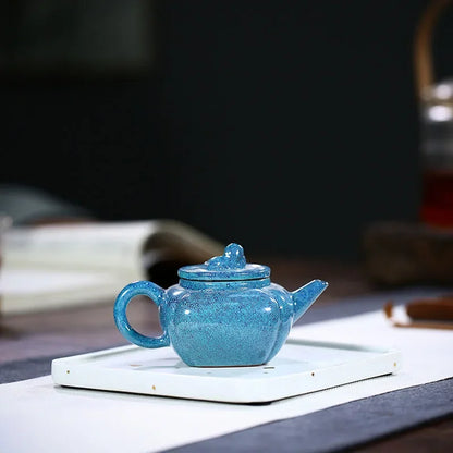 150ML Blue Yixing Lion Teapot Glaze Craft Purple Clay Teapot Zisha Kettle Handmade Tea Set Gift Box