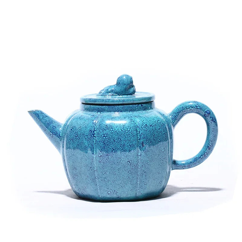 150ML Blue Yixing Lion Teapot Glaze Craft Purple Clay Teapot Zisha Kettle Handmade Tea Set Gift Box