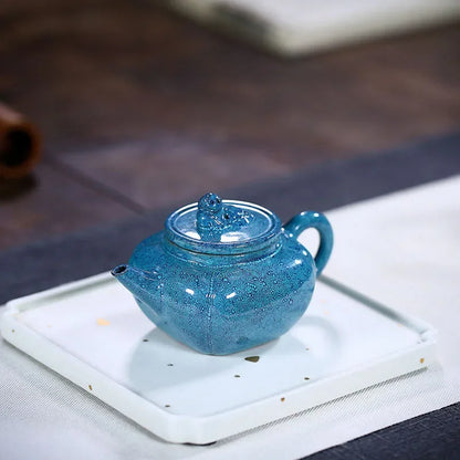 150ML Blue Yixing Lion Teapot Glaze Craft Purple Clay Teapot Zisha Kettle Handmade Tea Set Gift Box