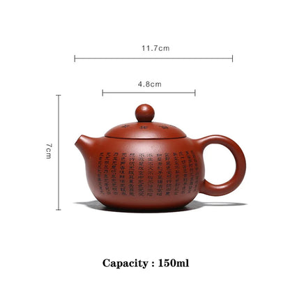 150ML Handcrafted Buddhist Scriptures Yixing Purple Clay Teapot Small Capacity Traditional Chinese Kettle Puer Oolong Tea Set