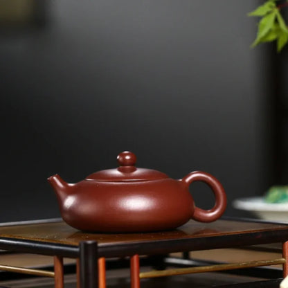 150ML Yixing Purple Clay Teapot Real Handmade Chinese Flat Xishi Kettle Puer Tea Set Kung Fu Zisha Teaware