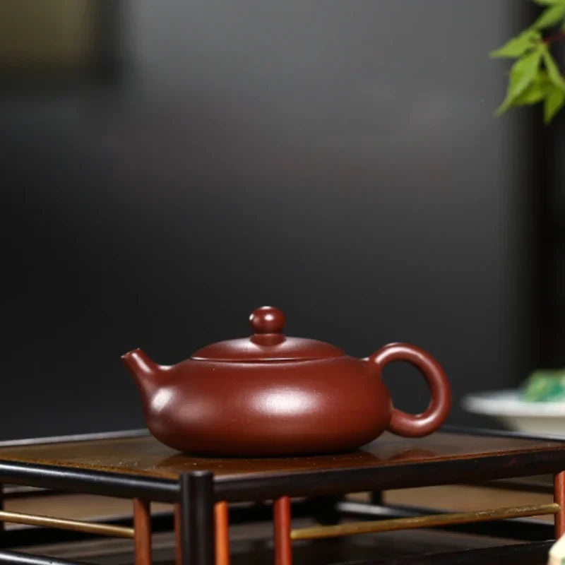 150ML Yixing Purple Clay Teapot Real Handmade Chinese Flat Xishi Kettle Puer Tea Set Kung Fu Zisha Teaware
