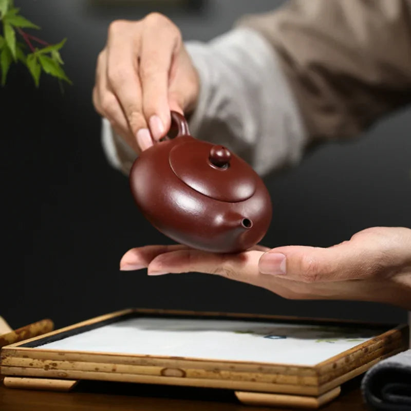 150ML Yixing Purple Clay Teapot Real Handmade Chinese Flat Xishi Kettle Puer Tea Set Kung Fu Zisha Teaware