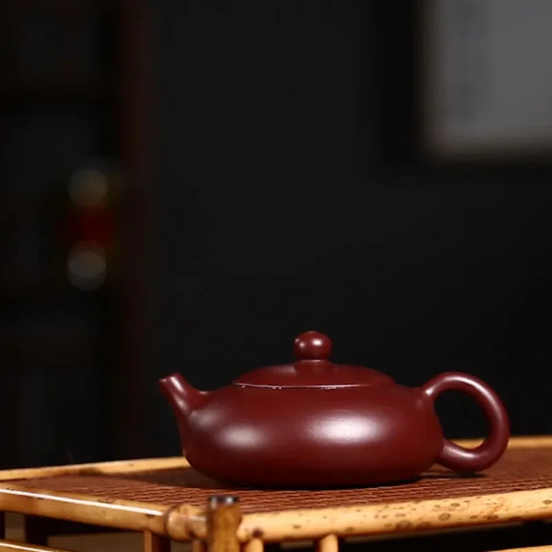 150ML Yixing Purple Clay Teapot Real Handmade Chinese Flat Xishi Kettle Puer Tea Set Kung Fu Zisha Teaware