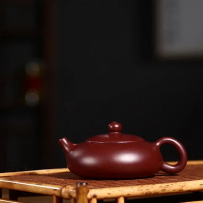 150ML Yixing Purple Clay Teapot Real Handmade Chinese Flat Xishi Kettle Puer Tea Set Kung Fu Zisha Teaware