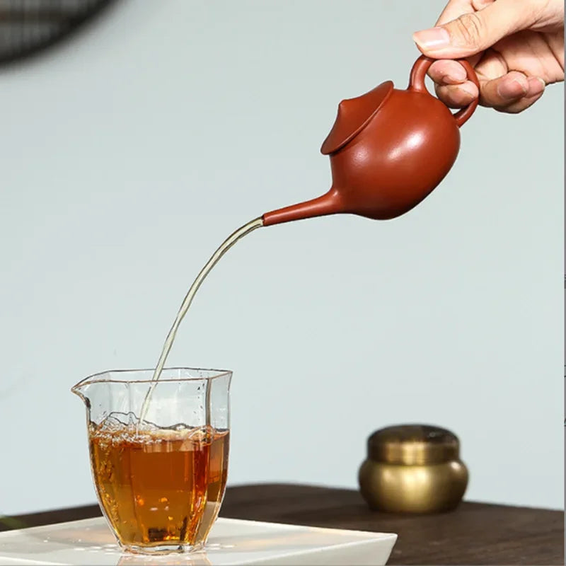 150ML Yixing Purple Clay Teapot with Long Spout Real Handmade Fisher Zisha Kettle Puer Tea Set Kung Fu Zisha Teaware