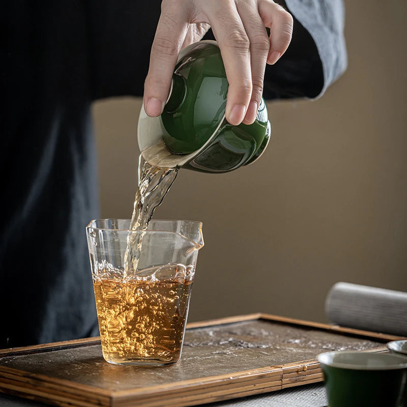 150ml Antique Emerald Green Ceramic Cover Bowl Handmade Rouge Powder Anti Scalding Tea Bowl Chinese Tea Soaking Gaiwan Teaware